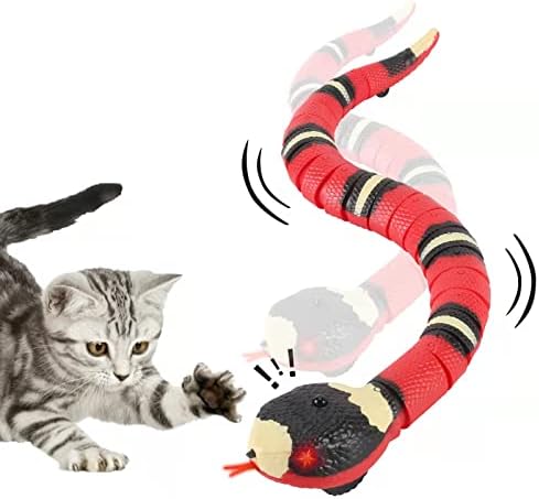 Cat Toys Snake Interactive,Realistic Simulation Smart Sensing Snake Toy,USB Rechargeable,Automatically Sense Obstacles and Escape,Moving Electric Tricky Snake Cat Toys for Indoor Cats Dogs(Pink snake)