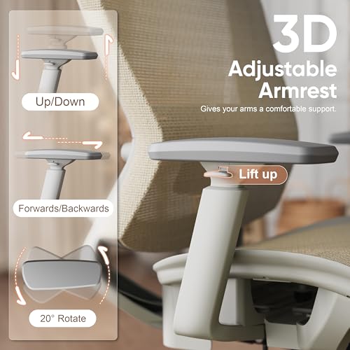 Image of ELABEST Mesh Office Chair,Ergonomic Computer Desk Chair,Sturdy Task Chair- Adjustable Lumbar Support & Armrests,Tilt Function,Comfort Wide Seat,Swivel Home Office Chair (Beige)