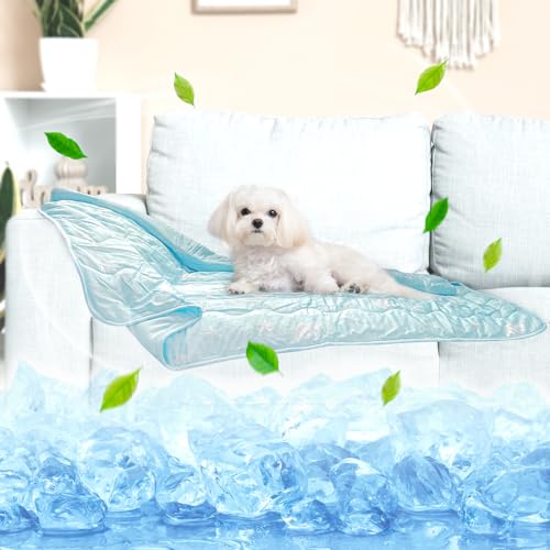 NWK Dog Cooling Blanket, Ice Silk Cool to Touch Material, Bed Cover, Furniture Protector Couch Sofa for Summer, Anxiety Relief-Machine Washable (Blue Ocean, 30'' X 40'')