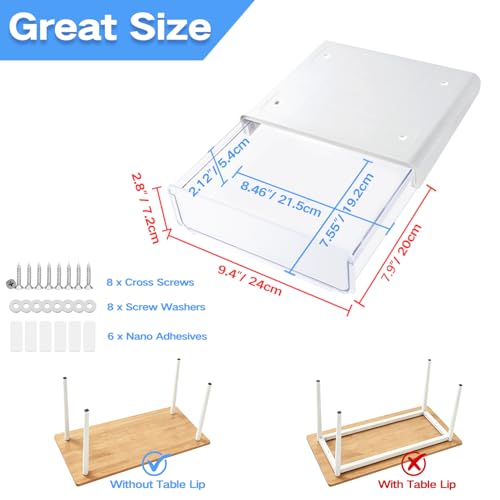 Self-adhesive Under Desk Drawer Organizer, 2 Pack Table Hidden Slide Out Large Storage Mounted Desktop Pencil Holder Tray Drawers for Office Home School Stationery Kitchen (Large,  image 4