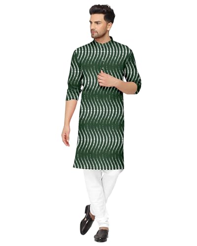 Image of Gauri Laxmi Enterprise Men's Cotton Blend Foil Print Kurtas (Ethnic Wear) (40, Dark Green)