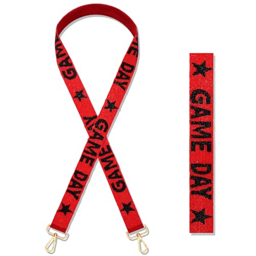 Image of Beaded Purse Strap Football Game Day Purse Strap Stadium Clear Handbag Replacement Straps Red Black Crossbody Bag Strap Football Accessories Game Day Outfits (Red Black)
