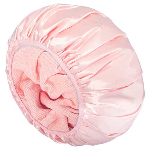 Aquior Shower Cap,Triple Layer Shower Cap for Women Reusable Waterproof Bath Cap,Silky Satin Outer Layer Terry Lining