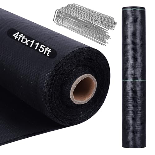 AIKANG 4FT x 115FT Weed Barrier Landscape Fabric, Premium Heavy Duty Woven Garden Ground Cover Weed Block Control Mat Cloth for Gardening, Planting, Farming, Landscaping Flower Bed Driveway