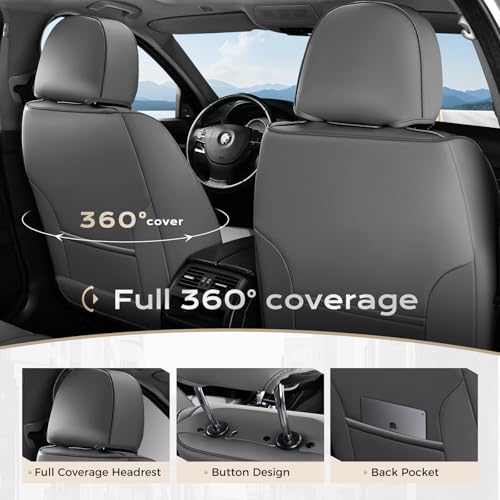 Image of Coverado Car Seat Covers Full Set, Nappa Leather Seat Covers for Cars, Car Seat Protector Car Seat Cushion, Front and Back Seat Protectors Cushions Universal Fit for Most Cars (Gray&Light Gray)