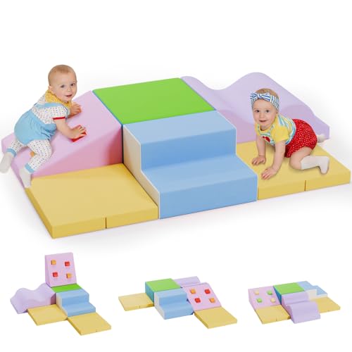 UNIKIZ Schaumstoff Bausteine für Kinder 6er Softbausteine Set XXXL Baby-Schaumstoffbausteine für 13 Jahren Baby-Kletterturm mit Rutsche große Bausteine für Indoor-Spaß