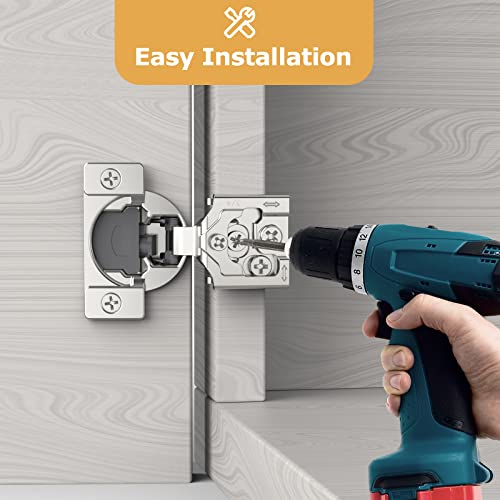 Furniware 2 Pieces Soft Closing Cabinet Hinges, 3/4" Overlay Cabinet Hardware Hinges Nickel Plated- 105 Degree #TOP6