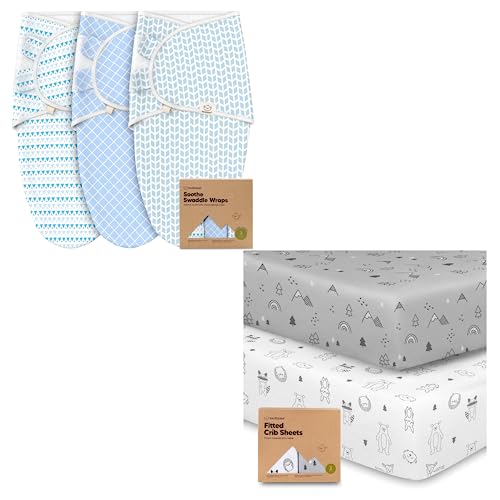 Image of KeaBabies Organic Baby Swaddle Sleep Sacks and Jersey Fitted Crib Sheets for Boys and Girls Bundle - 3-Pack Newborn Baby Swaddles 0-3 Months - Fits Standard Nursery Crib Mattresses