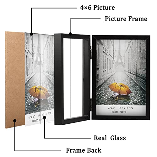 Orivan 4X6 Double Picture Frames Hinged Folding Photo Frames With Glass Vertical Stand Frames (Black) #TOP2