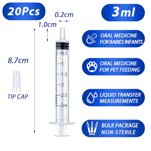 Image of 100 Pack 3mL Syringe with Tip Cap for Liquid, 3cc Plastic Syringes with Cover, Non-Sterile, No Needle