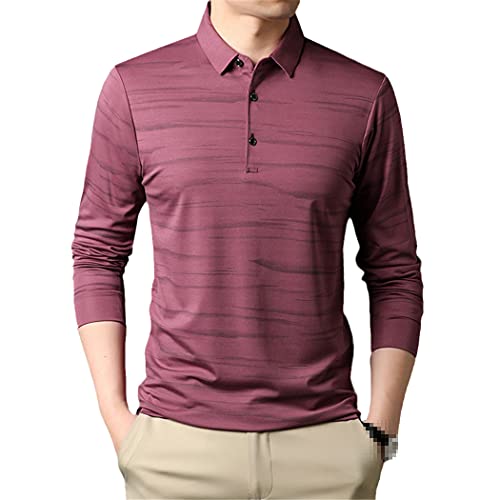 Polo tendance à manches longues pour homme noir rayé style coréen rouge L