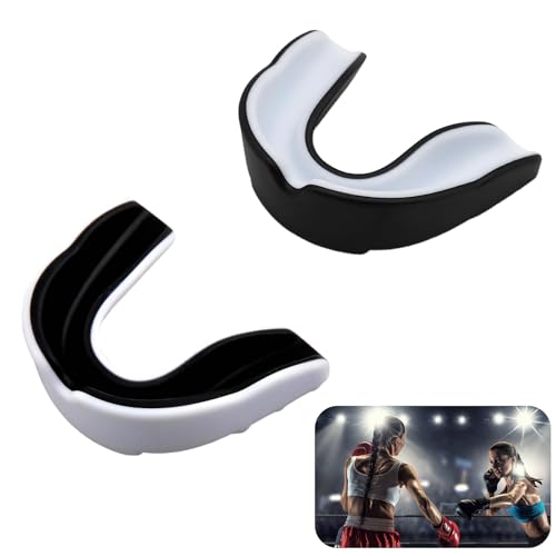 Sport Zahnschutz, Sport Mundschutz - 2 Stück mit Tragbarer Hygienebox, Stoßdämpfender Zahnschutz für Rugby, Boxen, Kampfsport, Hockey, MMA, Taekwondo (Schwarz Weiß) Sport Zahnschutz, Sport Mundschutz - 2 Stück mit Tragbarer Hygienebox, Stoßdämpfender Zahnschutz für Rugby, Boxen, Kampfsport, Hockey, MMA, Taekwondo (Schwarz Weiß)