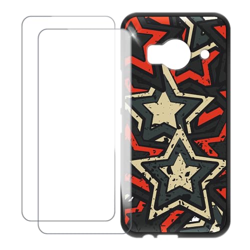 UOGNADGD Compatible with HTC One Me Case Colorful Custom Cover with 2 Pack Tempered Glass Screen Protectors - Shockproof Scratch-Resistant (Star)