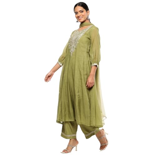 Image of BIBA Women Polyester Blend Embroidered Festive Kalidar Suit Set