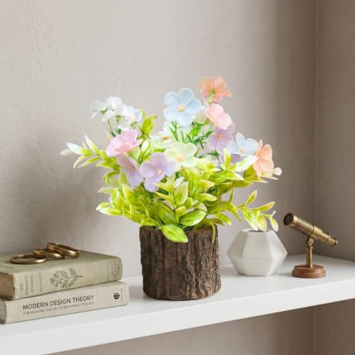 Image of Dekorly Artificial Multicolor Jasmine Flower with Real Wooden Pot (22CM) | Lifelike Faux Floral Arrangement for Home, Office & Table Decor (Jasmin Flower)