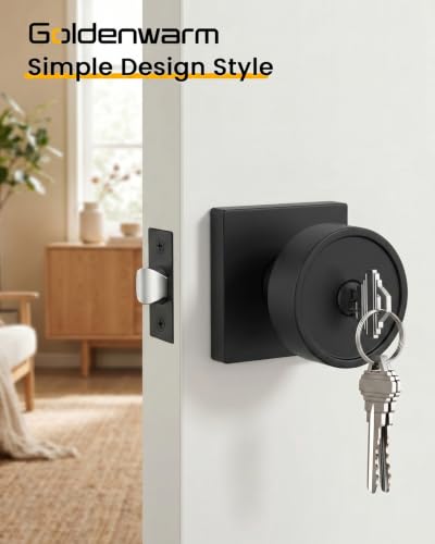 Image of Goldenwarm Black Entry Door Knob with Lock and Key, Zinc Alloy Keyed Alike Exterior Door Knobs for Front Door, 2 Pack