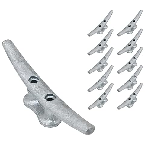 QPURO Dock Cleats 8 Inch - Galvanized Cast Iron Boat Cleats, Rope Cleat, Boat Dock Cleat - Ideal for Marine, Deck, Nautical Decor (10-Pack) Cover