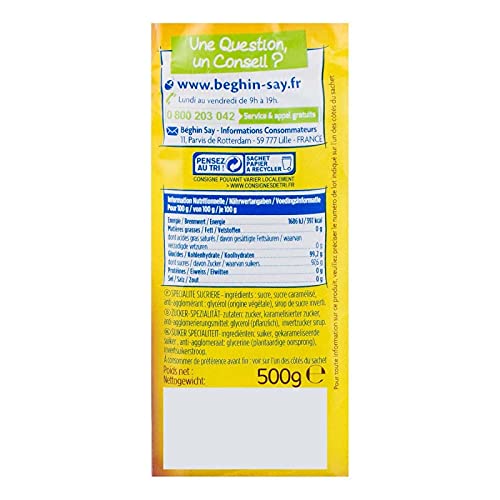 BEGHIN SAY - Saveur Vergeoise 500G - Sucre à la saveur incomparable - Idéal pour la pâtisserie et les desserts - 500 grammes de douceur exquise! - Lot De 4
