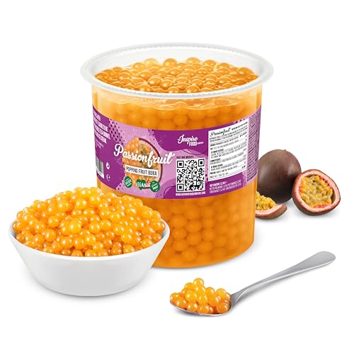 The Inspire Food Company Popping Boba Pearls for Bubble Tea - 3.2KG | Passionfruit | Bursting Pearls Bubble | Real Fruit Juice For Shakes, Smoothie | 100% Vegan & Glutenfree, No Artificial Colors