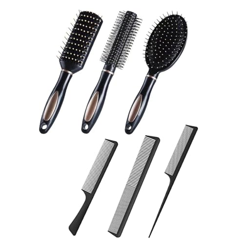 YOYEAH Set di 6 spazzole per capelli, diversi stili, pettine e spazzola per capelli per donne, uomini, uso domestico e viaggi, con spazzola per ricci, set di spazzole rotonde, pettine per parrucchieri