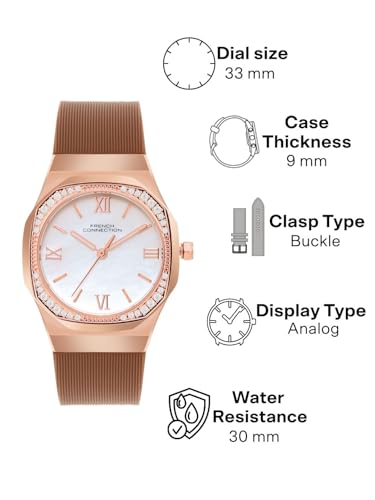 Image of French Connection 3 Hands White Rectangular Dial Silicon Strap | Casual | Premium | MOP Feature | Wrist Watch for Women - FCH002BRL