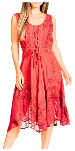Image of Sakkas Magdilena Stonewashed Corset Front Embroidered Dress