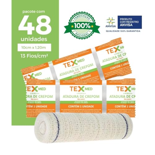 Atadura Crepom Faixa Bandagem Elástica 10cm Kit 48 Unidades