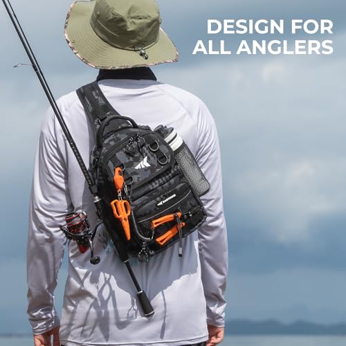 Image of KastKing BaitSpace Fishing Sling Bag, Fishing Backpack with Rod Holder | Water-Resistant Tackle Storage with Soft Bait Binder, Adjustable Tackle Bag for Bank, Wading & Boat Fishing