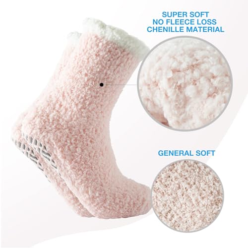 Image of Bulinlulu Fuzzy Socks with Grips Plush Sleep Cozy Winter Soft Hospital Fluffy Socks for Womens Mens Gifts
