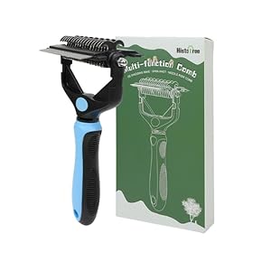 3-in-1 Pet Grooming Rake, Double-Sided Deshedding Dematting Tool, Undercoat Rake with Brushing and Dematting for Long-Haired Dogs and Cats