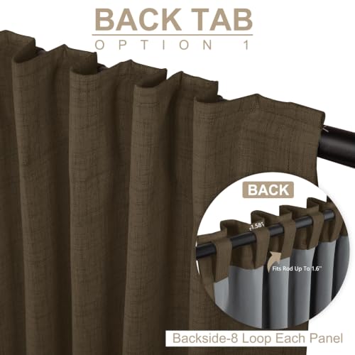 Image of 100% Blackout Shield Dark Brown Linen Blackout Curtains for Bedroom 102 Inches Long, Back Tab /Rod Pocket Living Room Drapes, Thermal Insulated Blackout Curtains 2 Panels Set, 50 inch W x 102 inch L