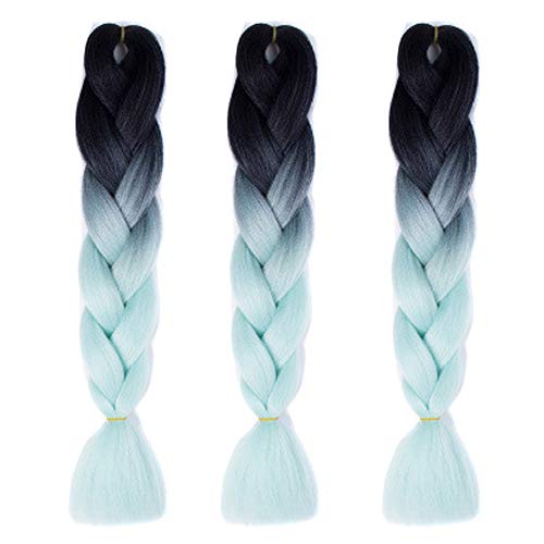 Feibin 30色 ウィッグ エクステンション 3本セット ブレイズ 編み込み グラデーション 三つ編み ヘアアクセサリー 盛りアップ つけウィッグ かつら 毛束 ウィッグ つけ毛 ヘアアクササリー ヒップ ホップ レゲエ ダンス ヘアアレンジ (13#ブルー)