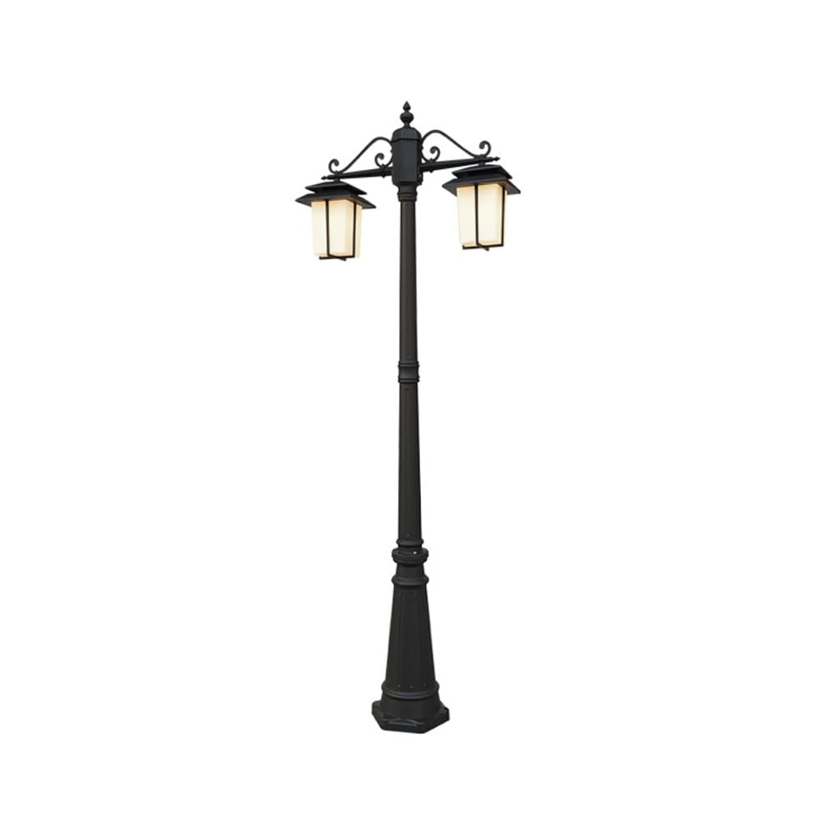QUSYZD Solar Post Lights Outdoor Lamp Post Light, Lamp Post Lights Outdoor,Ip56 Waterproof Street Light with Frosted Glass Lampshade Anti-Rust Aluminum High Pole Light Landscap,Black-Height 200cm
