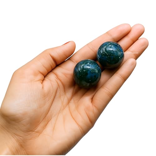 Image of Certified Moss Agate Crystal Ball for Meditation - Premium Crystal Vastu Items for Home and Feng Shui Items for Good Luck - Ideal for Pooja Supplies and Spiritual Practices (1 Inch)