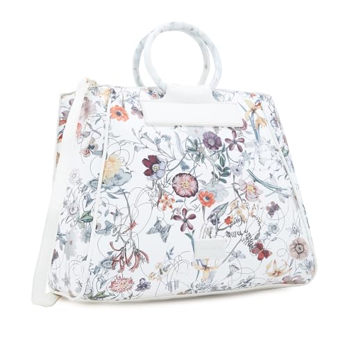 Image of Caprese Fiorella Satchel, White-Large | Stylish Floral Printed Shoulder Bag for Women with Adjustable Sling Strap | Easy Back Access Pocket & Spacious | Perfect for Office & Daily Essentials