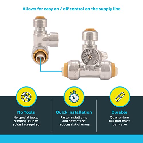 Sharkbite 1/2 x 1/2 x 1/4 Inch Compression Tee Stop Valve, Push-to-Connect Chrome Brass Plumbing Fitting, 24987A by SharkBite - Image 3