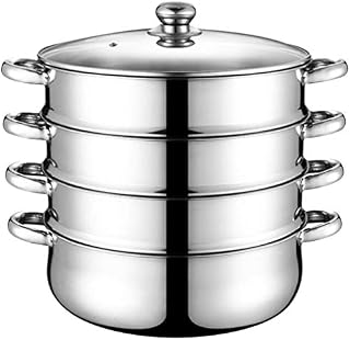 Kichvoe Steamers, Stock & Pasta Pots Stainless Steel 4 Tier Steamer Pot Steaming Cookware Pot Seafood Vegetable Tamale Steamer Pot Couscous Pot-26.5 * 29.5CM