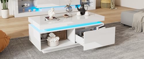 Mesa de centro minimalista alto brillo lacado y luces LED integradas 7