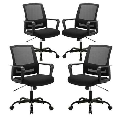 CLATINA Ergonomic Rolling Mesh Desk Chair with Executive Lumbar Support and Adjustable Swivel Design for Home Office Computer Black 4 Pack