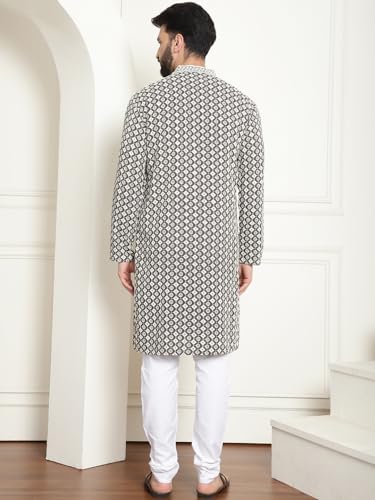 Image of SOJANYA (Since 1958 Men's Cotton Gold Embroidered Sequinned Kurta With white churidar Pyjama