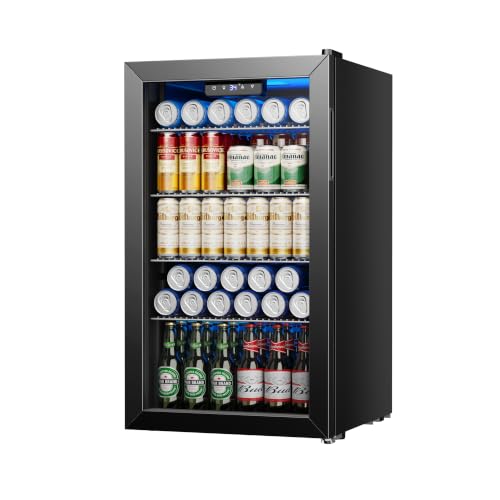 Image of Icyglee Beverage Refrigerator and Cooler, 126 Can Mini fridge with Glass Door, Beverage Cooler with Digital Temperature Display & Adjustable Shelves for Soda Beer or Wine, NEW Black, 3.2Cu.ft