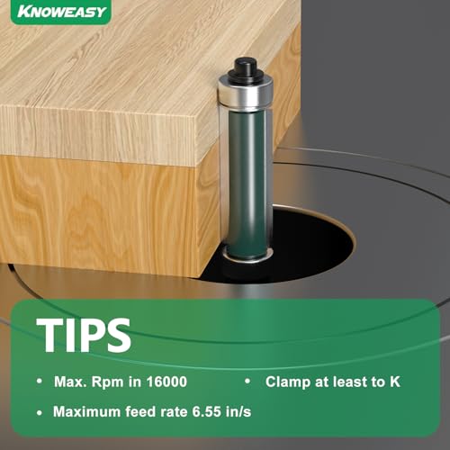 Knoweasy 4Pcs Flush Trim Router Bit Set with Top and Bottom Bearing, 1/4 Inch Shank for Smooth Woodworking, Includes 1/2 Inch Cutting Diameter Bits with 3/4, 1, 1-1/4 and 1-1/2 Inch Cutting Length for