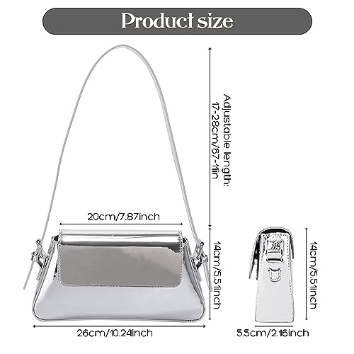 Damen Silber Geldbörse Abendtasche Y2k Metallic Silber Geldbörse Hobo Tasche Leder Tote Handtasche Satchel Bag Cute Party Bag Clutch Taschen – Bild 5