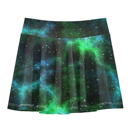 Cosmic Nebula Green Toddler Tennis Skirts Running Athletic Shorts Girls Skorts Pleated Skort 4t