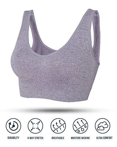 Ultimate Essentials Womens 4 Pack Seamless Pullover Bra With Removable Pads Pull-On Tag Free Wireless Bra (Heather Grey, Large) #TOP2