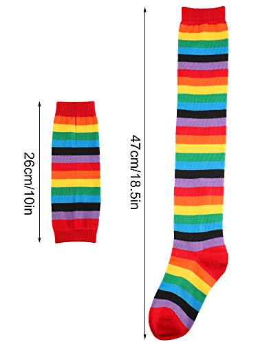 Kid Rainbow Costume Set, Rainbow Long Fingerless Gloves Rainbow Knee Socks Rainbow Tutu Skirt for Theme Party Outfit Accessories - Thumbnail 4