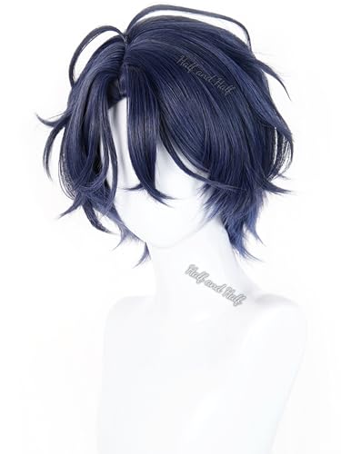 Image of Chitose Tsuzura Cosplay Wig Deep Blue and Purple Anime Game Wig for Men Navy Blue Layered Male Wigs with Bangs for Unisex Women Halloween Party