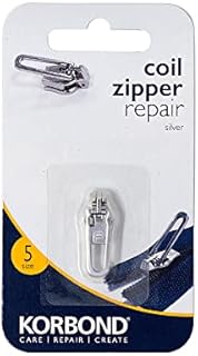 Korbond Zip Repair Kit - Size 5 - Silver Coil Zip - Instant & Easy Zip Replacement Kit