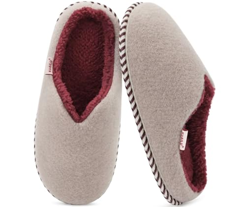 Image of KuaiLu Womens Supportive Memory Foam Slippers Felt Fuzzy Lined Heel Cushion Lightweight House Shoes for Indoor Outdoor