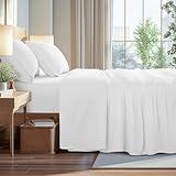AiAngu 100% Cotton Sheet Set 4 Piece Queen - 1000 Thread Count Sateen Weave for Hotel Luxury Bedding, Deep Pocket 16 Inch, Wrinkle Resistant & Breathable(White,Queen)
